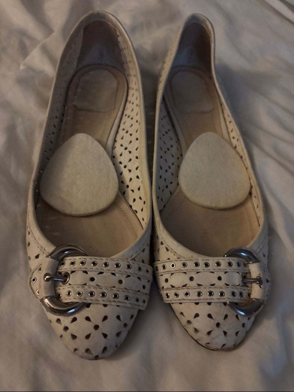 Christian Dior Women’s Cream Perforated Buckle Flats - Picture 2 of 11